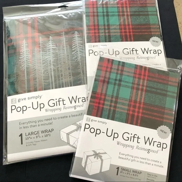 Holiday Christmas Gift Box Bundle 1 large 2 small Red & Green No Tape Required
