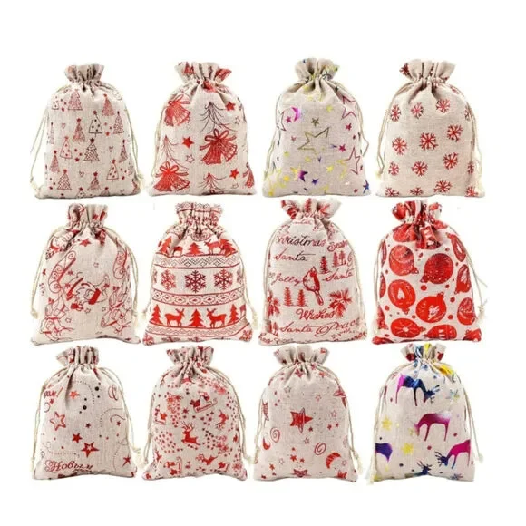 Christmas Burlap Bags with Drawstring, 5