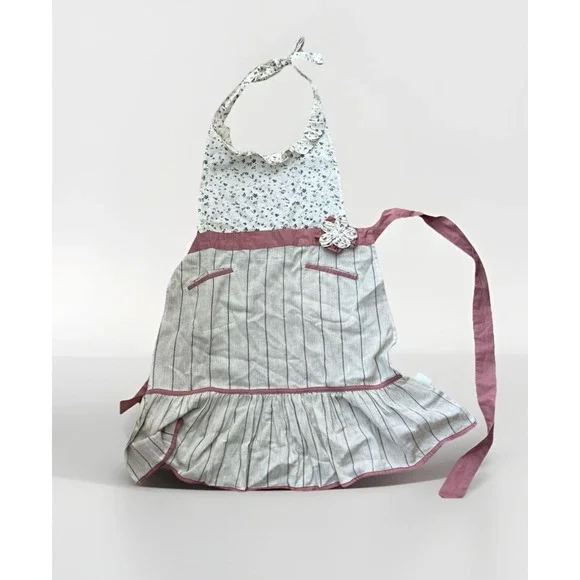 Sur La Tabla Women's 100% Cotton Halter Apron Ruffle Neck Pockets Sz. OS