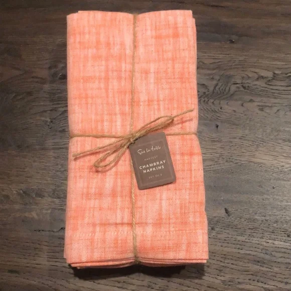 NWT Sur La Table Orange Chambray Napkins (Set of Six)