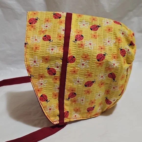 Sun Bonnet Yellow Red Ladybug Print Used