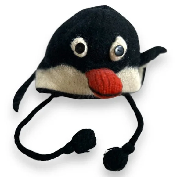 Hand Knitted Nepal Penguin Hat Wool Children S/M Fleece Lined