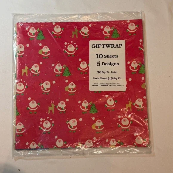 Vintage Christmas Gift Wrap 10 Sheets‎ 5 Designs Santa Trees 36 Sq Ft New