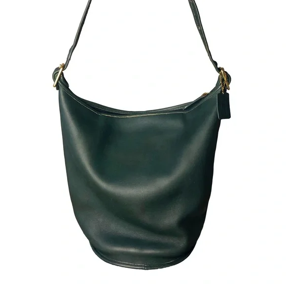 M COACH Bottle Green Glove Tanned Leather Duffle Sac XL Bucket Bag 9085 USA COA