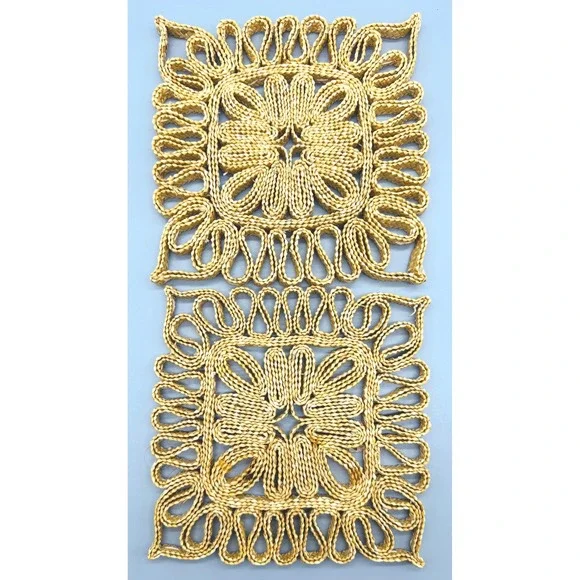 Vintage Woven Straw Raffia Square Trivet Tan Boho‎ 7.5 inch Set of 2