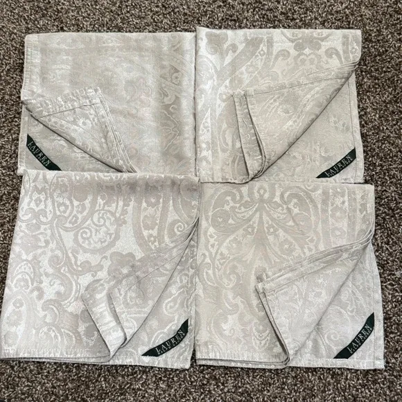 Lauren Ralph Lauren Damask gray silver Cloth square Napkins Set of‎ 4 Elegant