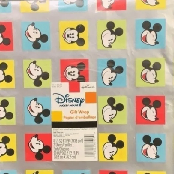 Hallmark Gift Wrap 8.3 Sq Ft Disney Mickey Mouse Colorful Print 2 Sheets USA Fun