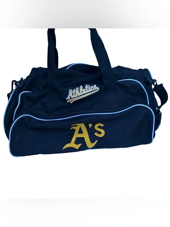 VTG Oakland A’s MLB Duffle Bag Black Embroidered Baseball Shoe Pocket Shoulder