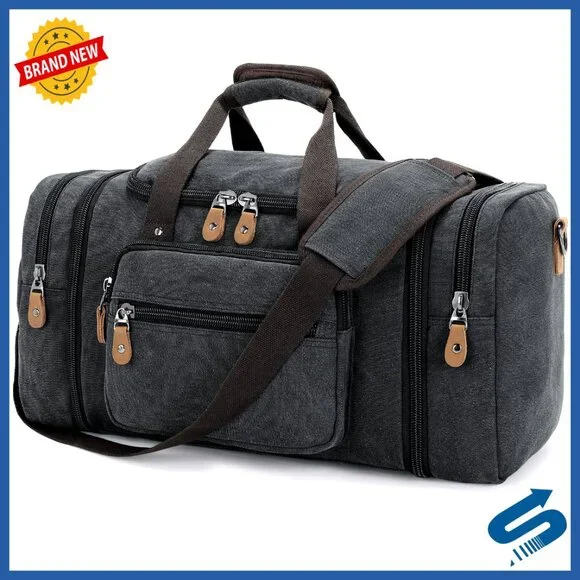 Canvas Travel Duffel Bag Expandable 50L Carry On Weekender Overnight Bag