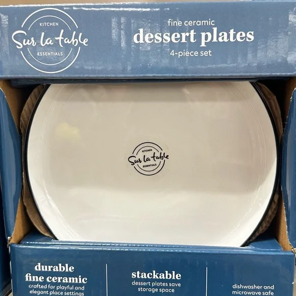 Essentials White Dinnerware With Black stripe NEW Plates 7.75” Salad 4 set
