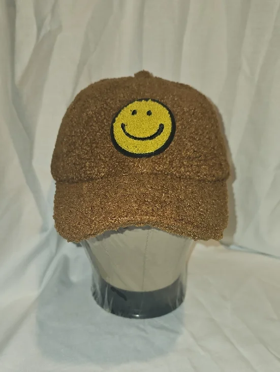 Wonder Nation Boys Faux Shearling Baseball Hat with Smiley Patch, Brown OSFM New