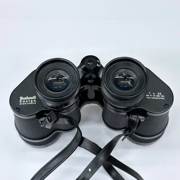 Vtg Bushnell Ensign 7x35 Insta-Focus Wide Angle Binoculars w/ Case Manual Japan
