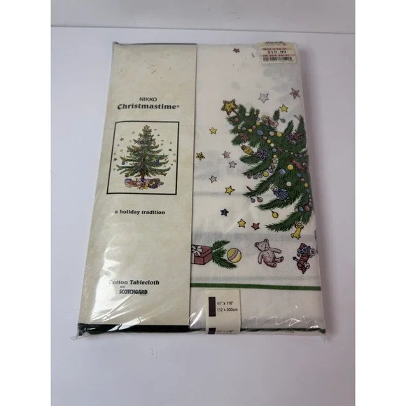 Nikko Christmastime Holiday Tablecloth Cotton Scotchguard 60x118