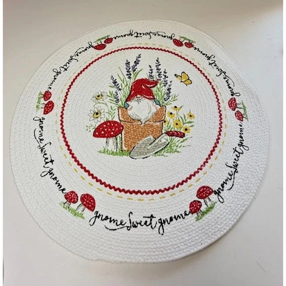NEW Kay Dee Designs Garden Gnome Braided Placemats Susan Winget Set of 4 Round