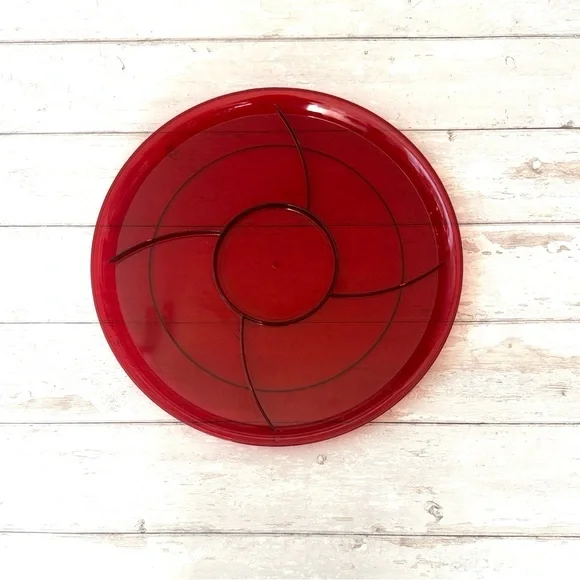 Red Divided Platter Charcuterie Board Circle Dish 16in Holiday Party Serving