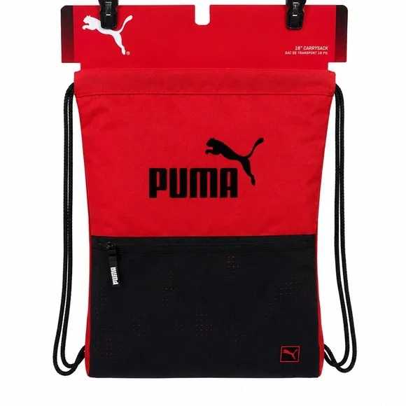 Puma Red and Black Drawstring Gym Bag