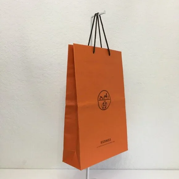 Hermes Shopping Bag 16.75 x 10.75 x 3.75 in Orange Paper Gift Bag Authentic
