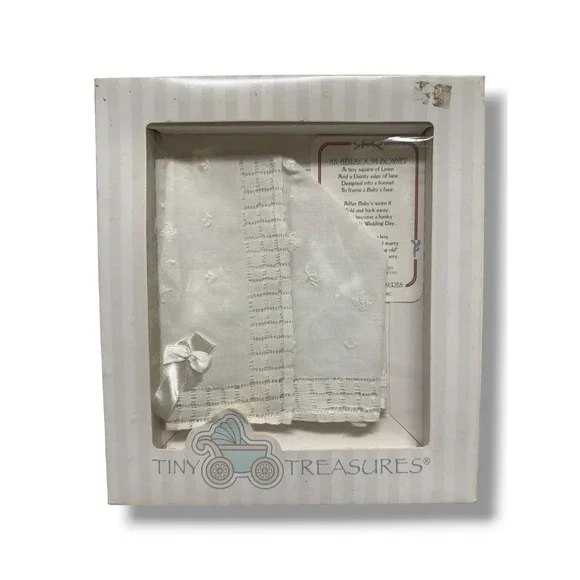 Tiny Treasures Heirloom Bonnet Linen Lace Christening Baptism Wedding Keepsake