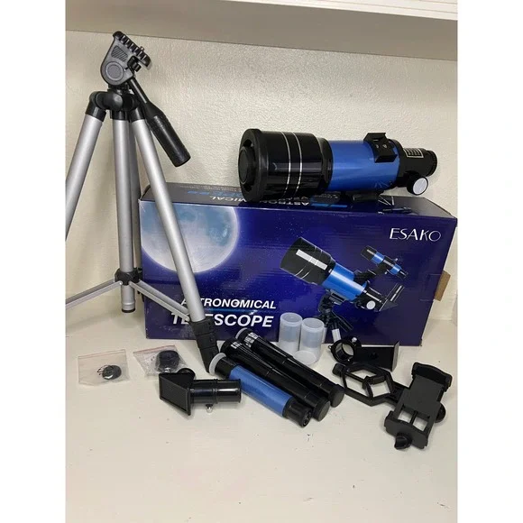 ESAKO Astronomical Refractor Telescope 70mm Aperture 400mm AZ Mount Blue Exc‎