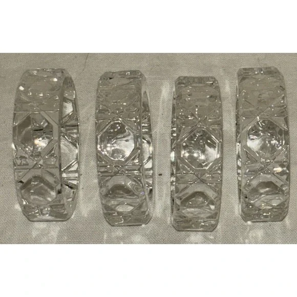 Lot of 4‎ Glass Napkin Rings Holders Crystal faceted - 2.25