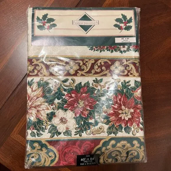 NWT Florentine Holiday Tablecloth Christmas Theme Covering 60” x 84” Oblong
