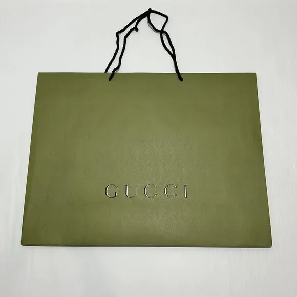 GUCCI Authentic 29x22x10 Paper Shopping Gift Bag Tote Green Damask Embossed