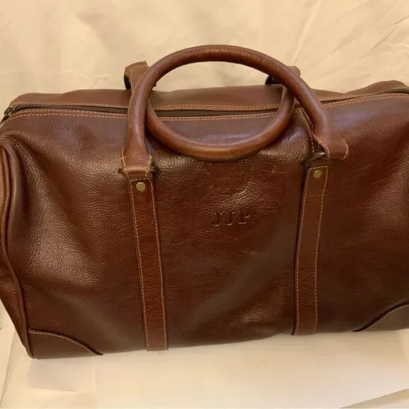 New Links and Kings Brown Leather Duffle Bag Weekender.