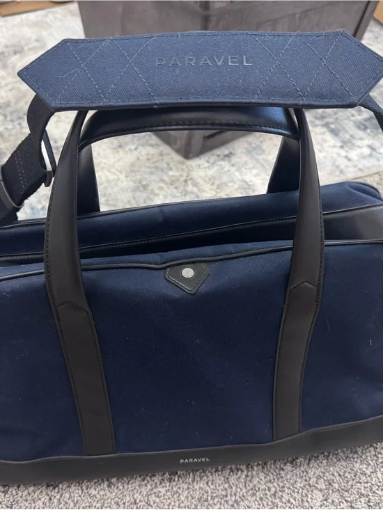 Paravel Navy Canvas Duffel with Black Trim