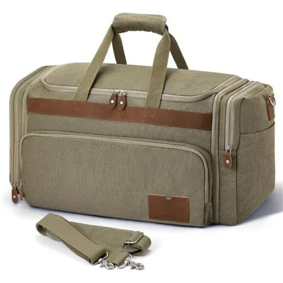Large Canvas Travel Duffel Bag 60L Expandable Weekender Overnight Carry On