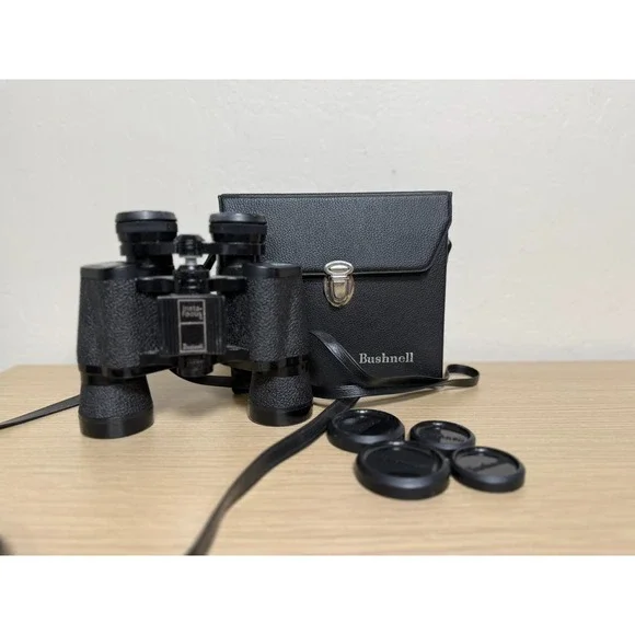 Vtg Bushnell Falcon Binoculars 7x35 Insta-Focus w/ Hard Case and Covers