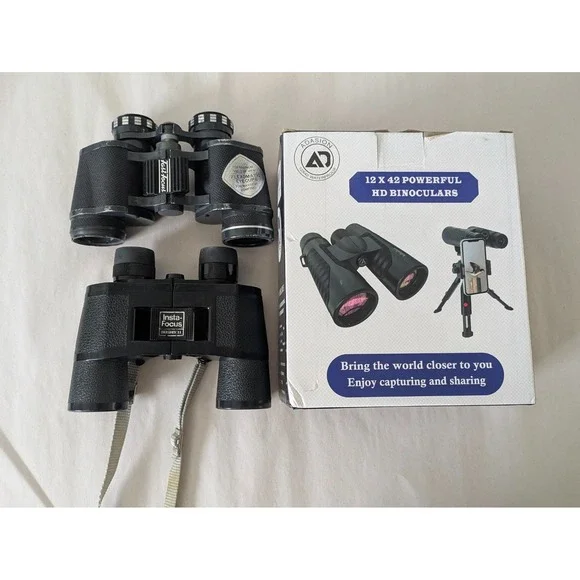 Lot 3 Binoculars‎ Bushnell Insta Focus Jason 7x35 + 12x42 HD Vintage outdoors