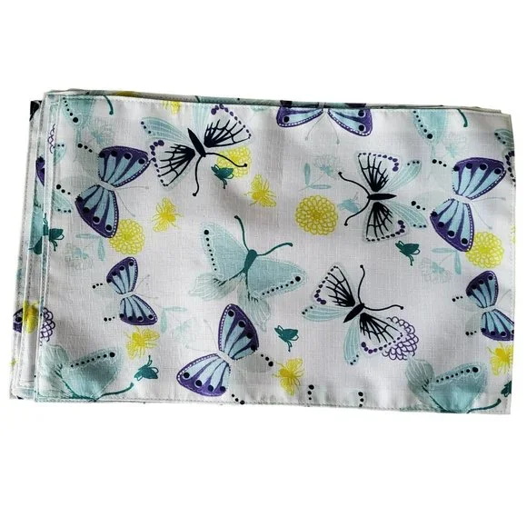 Butterfly Placemats, Set of 4, Fabric, Home Collection, Blue Yellow, Polyester