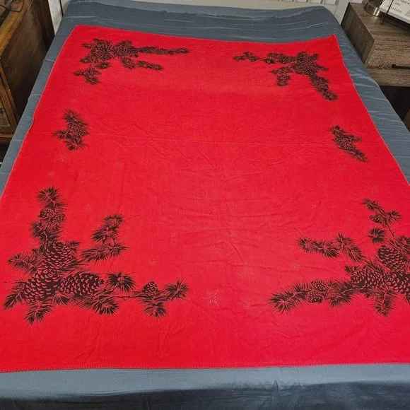 Holiday Christmas Rectangle Tablecloth Linen Cloth Cotton Red 65
