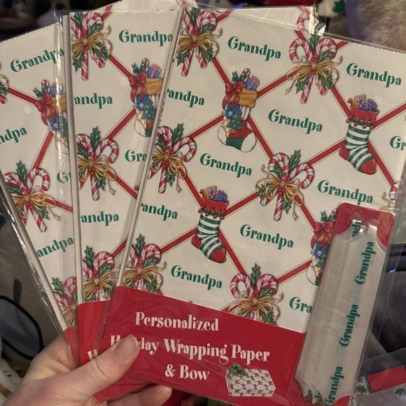 Set Of 3 VTG Christmas HOLIDAY GIFT Wrapping Paper & Pull Bow GRANDPA Stravina‎
