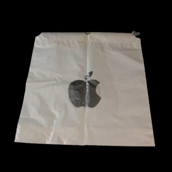 Genuine Apple Silver Logo Store Plastic Drawstring Bag