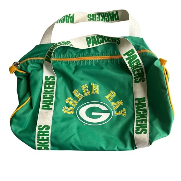 Vintage Green Bay Packers Duffel Bag NFL Football Gym Travel Tote Green & Yellow