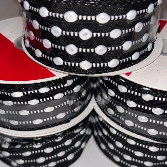 Black and White Snowball Weave Ribbon Black and White Dot Pattern Ribbon 25ft