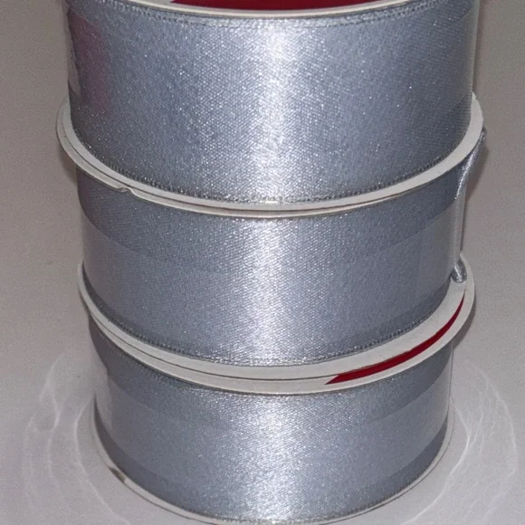 Silver Blue Ribbon Spools 30ft Ice Blue Satin Ribbon NWT