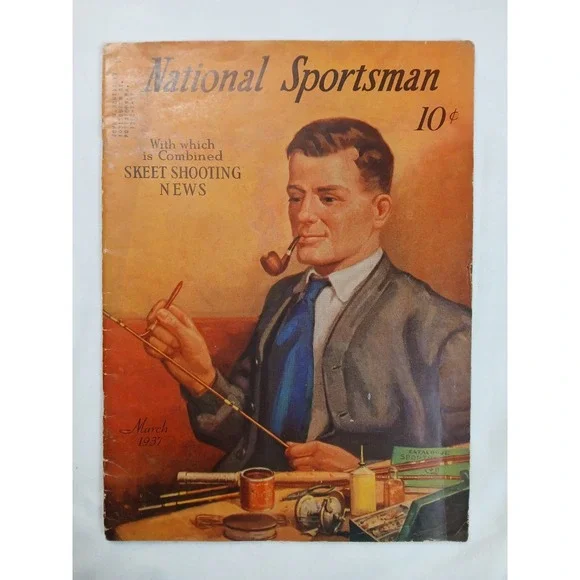 National Sportsman March 1937 Hunting Fishing Rod Reel Bamboo‎ Smoking Skeet