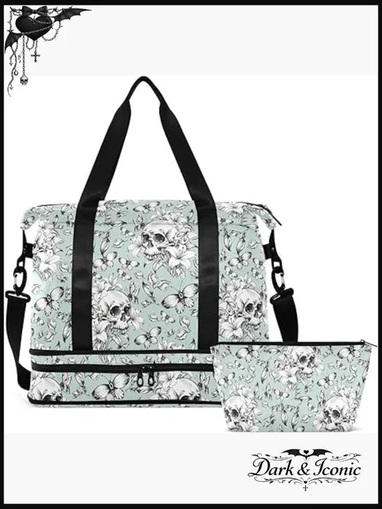 Gothic Skull Vintage Travel Duffel Tote Bag with Wet Pocket