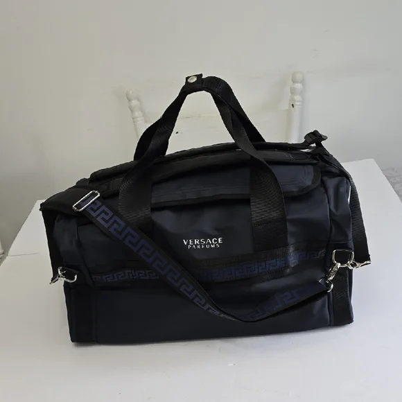 NWOT Versace Parfums Limited Edition Weekend Duffle Gym Bag Backpack Dark Blue