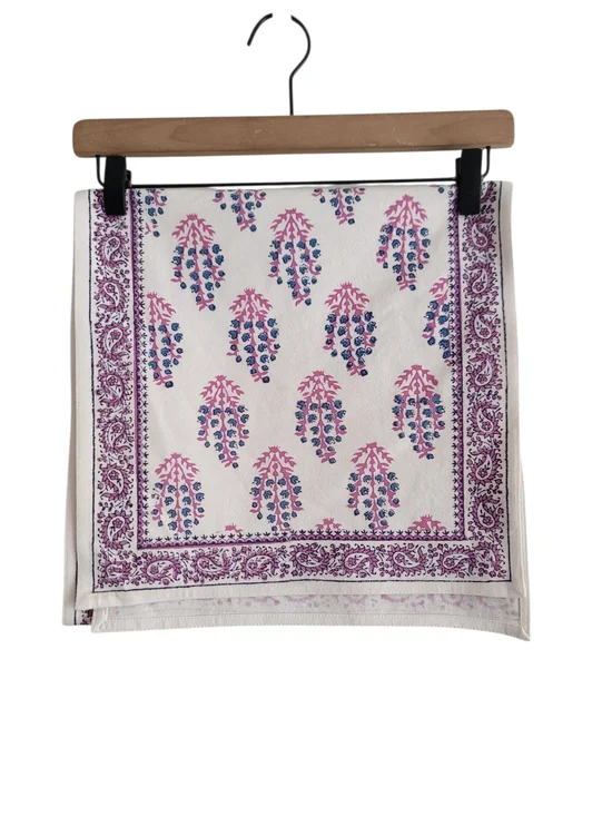 Pomegranate Sagar Blue & Magenta Block Printed Indian Cotton Table Runner
