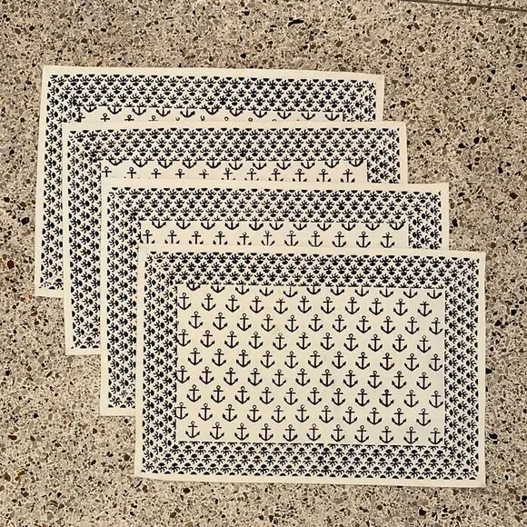 Pomegranate Ahoy anchor navy white placemats 4 made in India