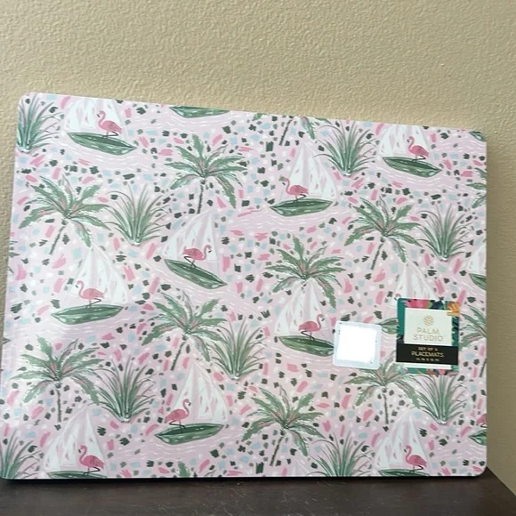 Palm Studio Set Of 4 Cork Placemats Palm Trees Flamingo Sailboats Pink Green