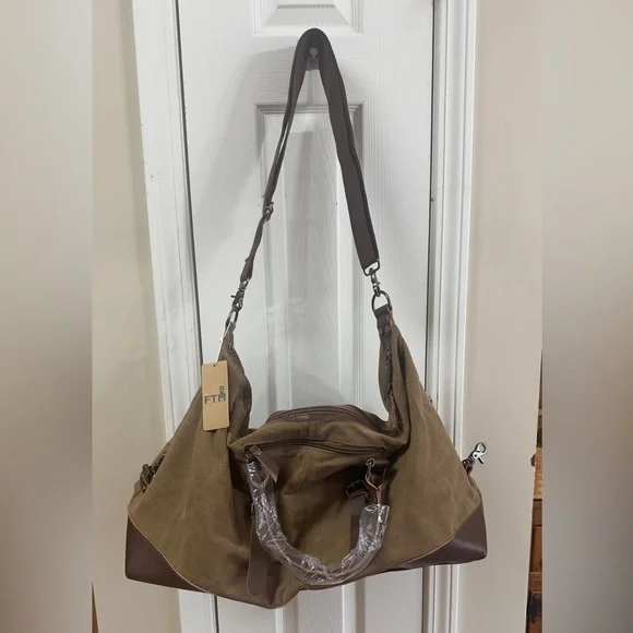 Elegant Brown Canvas and Leather Duffel Bag (bag10)