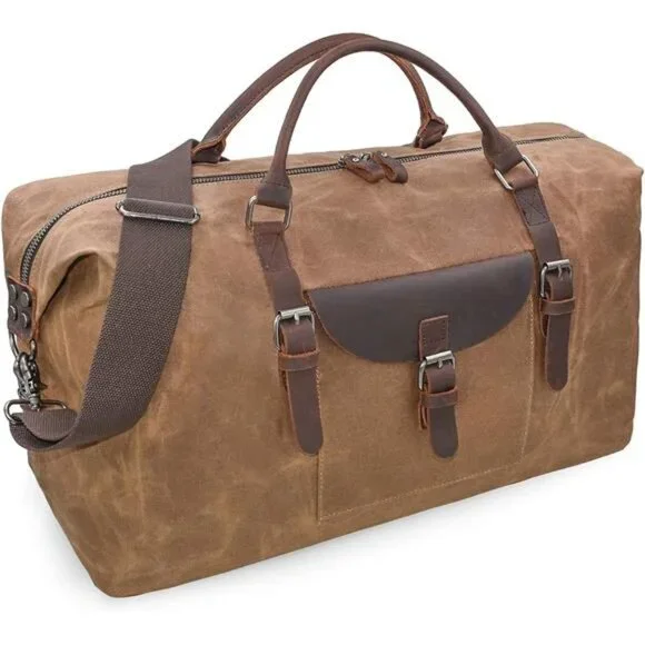Oversized Travel Duffel Bag Waterproof Canvas Genuine Leather Weekend bag