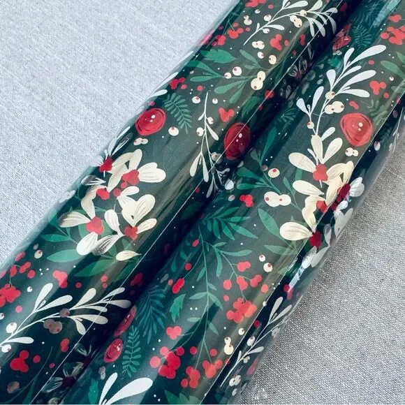 Fringe Christmas Holiday Botanical Berries Metallic Gift Wrap Wrapping Paper