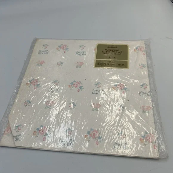 VINTAGE HALLMARK Wedding Gift Wrap Wrapping Paper - Embossed NEW NOS 8 Sq Feet