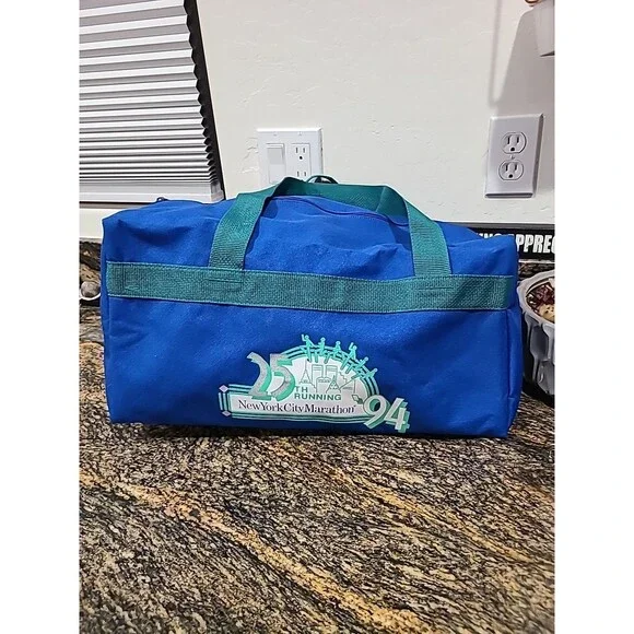 Vintage 1994 New York Marathon Duffel Bag Blue / Green Gym Retro