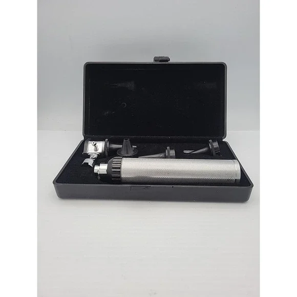 Stainless Steel Metal Otoscope Set w Parts and Box Case Medical Equipment‎